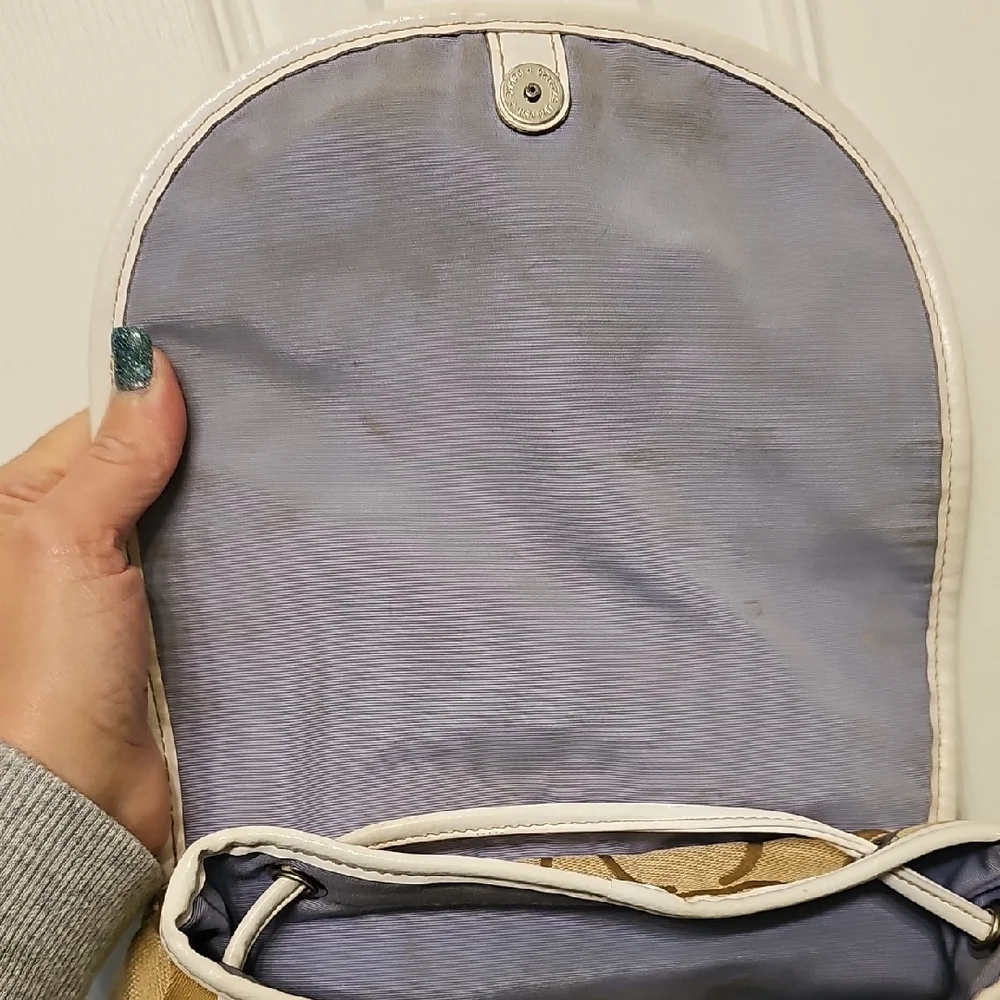 Coach Signature Beige Canvas Drawstring Backpack - Picture 10 of 14